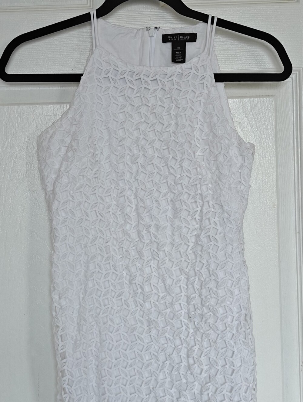WHITE HOUSE BLACK MARKET White Lace High-Neck Sheath 100% Cotton Dress, Size 00